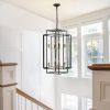 18" Modern 8-Light Black Gold Geometric Pendant Chandelier, Industrial Metal Frame