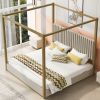 King Size Upholstery Canopy Platform Bed with Headboard and Metal Frame, Beige
