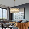 37" Modern Gold Round Chandelier,2-Tier 8-Light Water Ripple Crystal Glass Chandeliers,for Dining Room,Living Room,Bedroom,High Ceiling,Foyer Entryway