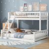 Twin XL over Queen Bunk Bed with Ladder and Guardrails, White