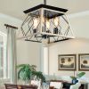 16" Oak Industrial 4-Light Pendant Chandelier, Modern Metal Cage Design, Adjustable Hanging Light for Dining Room, Kitchen, Living Room (No Bulbs)