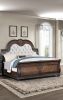 1pc Traditional Style Faux Leather Upholstered Headboard Button Tufted Formal Bedroom Furniture Formal King Sleigh Bed Coffee Brown Finish