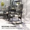 3 Pieces Rattan Bistro Set, Wicker Patio Furniture with Rocking Chairs, Thick Cushions for Porch Balcony, Grey