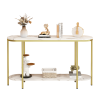2-Tier Oval Console Table, White Faux Marble Top with Gold Metal Frame, Modern Entryway Table with Open Shelf
