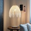 19"(H) Elegant Crystal Table Lamp – Vintage Waterfall Design with Crystal Bead String Shades and Marble Textured Base for Living Room, Bedroom