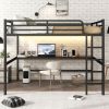 Metal Queen Size Loft Bed with Power Outlet and LED Lighted, Space-Saving, Noise Reduced, Black