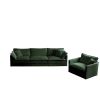 Sofa Set of 3, 1+1+3 Seats Living Room Sofa Set, Accent Chair, Loveseat, and Three-Seat Sofa Modern Style Round Arms 3 Piece Sofa Set, Green Chenille
