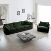 Sofa Set of 3, 1+1+3 Seats Living Room Sofa Set, Accent Chair, Loveseat, and Three-Seat Sofa Modern Style Round Arms 3 Piece Sofa Set, Green Chenille