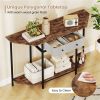 2-Tier Industrial Console Table - Polygonal Tabletop & Open Shelf, 2 Folding Fabric Drawers for Entryway/Hallway/Couch Behind
