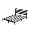 Full Size Metal Platform Bed Frame with Wooden Headboard and Footboard with USB LINER, LED Lights, No Box Spring Needed, Under Bed Storage