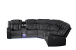 Challenger Modern Style Recliner Sectional Sofa, Built in USB-C Ports & Bluetooth, made with Wood & Faux Leather in Black