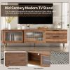 Modern TV Stand for 75"+ TV, TV Console with 2 Glass Doors, Entertainment Center with 2 Drawers & Storage Cabinet