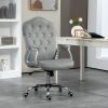 Velvet Button Tufted Swivel Wheels Adjustable Height Tilt Light Gray Office Chair