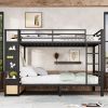 Queen over Queen size Metal Bunk Bed for Teens with Storage Shelves ,Drawers and Pegboard,Black