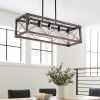 32" Red Wood Industrial Farmhouse Rectangle Pendant Light, 5-Light Chandelier for Dining Room, Kitchen Island, Cafe Decor (No Bulbs)