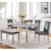 6 Piece Wooden Dining Table Set, Wooden Dining Table with 4 Upholstered Chairs and Bench for 6 People