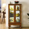 Curio Cabinet Lighted Curio Diapaly Cabinet with Adjustable Shelves and Mirrored Back Panel, Tempered Glass Doors (Oak, 3 Tier)