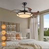 42" Retractable Ceiling Fan with Light, Modern LED Chandelier Fan with Remote Control, 6 Speed Adjustable Blades, Quiet DC Motor