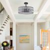 18" Black Modern Crystal Drum Chandelier, 6-Light Pendant Lighting Fixture with Metal Frame for Living Room, Dining Room