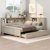 Full Size Wood Daybed with Storage Shelves and Trundle, Antique White Milk