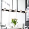 Rectangle Chandelier for Dining Room, 8-Light Black Farmhouse Linear Pendant Light Fixture, Modern Crystal Hanging Lighting Chandelier for Lobby