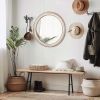 23.62 inches Round Wall Mirror for Bathroom Vanity, Wooden Farmhouse Circle Mirrors for Bedroom, Entryway, Living Room, Kitchen
