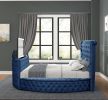 Modern Style Crystal Tufted Queen Bed Made with wood in Blue