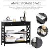 39" Console Table, Narrow Entryway Table with Storage Shelves, Drawers and X Frame for Behind Couch, Living Room, Hallway, Black