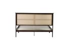 Queen Size Rubber Wooden, Solid Wooden Bed with Rattan Headboard, Enhanced by Support Feet,Espresso