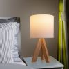 Tripod Oak Table Lamp with Classic White Fabric Shade, 16.75"H, One Size