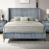 Mavela Wide Wale Corduroy Upholstery Panel Queen Bed, Blue