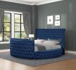 Modern Style Crystal Tufted Queen Bed Made with wood in Blue