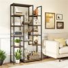 Freestanding Geometric Walnut Bookshelf 12 Staggered Shelves Metal Frame with Anti-Tip Kit