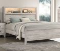 Simple Bedroom 1pc King Size Bed w Headboard Shelves and Light White Wash Contemporary Furniture