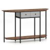 2-Tier Industrial Console Table - Polygonal Tabletop & Open Shelf, 2 Folding Fabric Drawers for Entryway/Hallway/Couch Behind