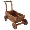 Wooden Wagon Planter Box, Mobile Garden Planter with 4 Wheels, Handle, Drain Hole, Decorative Flower Planter for Indoor & Outdoor Decor