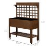 Raised Garden Bed with Wheels Trellis Storage Shelf Wooden Planter Box Dark Brown