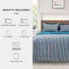 All in One Reversible Comforter and Sheet Set- 7 Piece, Queen, Blue Pinstripe