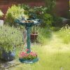 32" Verdigris Antique Bird Bath Decorative with Planter Pedestal and Bird Statues