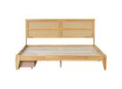 King Size Bed with Rattan Headboard, Two Storage Drawers, Rubber Wood Bed with Enhanced Support Salts and Feet,White Oak