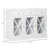 Farmhouse Style Buffet Sideboard White Coffee Bar Cabinet with Bronze Handles Glass Barn Door Magnetic Closure 3 Drawers