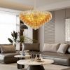 37" Extra Large Chandelier, 14-Light Gold Modern Round Chandelier for Living Room, Tiered Smoke Blown Glass Brass Chandeliers