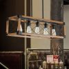 32" Walnut Industrial Farmhouse Rectangle Pendant Light, 5-Light Chandelier for Dining Room, Kitchen Island