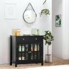 Sideboard Buffet Cabinet, Storage Cupboard with Glass Doors, Adjustable Shelf and 2 Drawers for Kitchen, Black