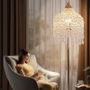 3-Light Elegant Crystal Floor Lamp – Vintage Waterfall Design with Grape-Shaped Crystal Bead Strings and Marble Texture Base for Living Room, Bedroom
