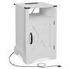 Farmhouse Nightstand Side Table, Wooden Rustic End Table, Tall Bedside Table with Electrical Outlets Charging Station (2 Sets) - White