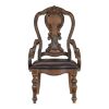 Traditional Formal Dining Furniture Armchairs Set of 2pc Dark Oak Finish Wood Frame Faux Leather Upholstered Seat