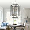 18" Modern 8-Light Black Gold Geometric Pendant Chandelier, Industrial Metal Frame, Adjustable Hanging Light for Living Room, Dining Room