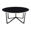 Round Coffee Table and End Tables 3pc Set Black Tempered Glass Top Metal Frame Modern Living Room Furniture
