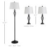 3 Piece Lamp Set with Floor and Table Lamps Metal Pole Round Base Fabric Shade for Living Room Bedroom Black White